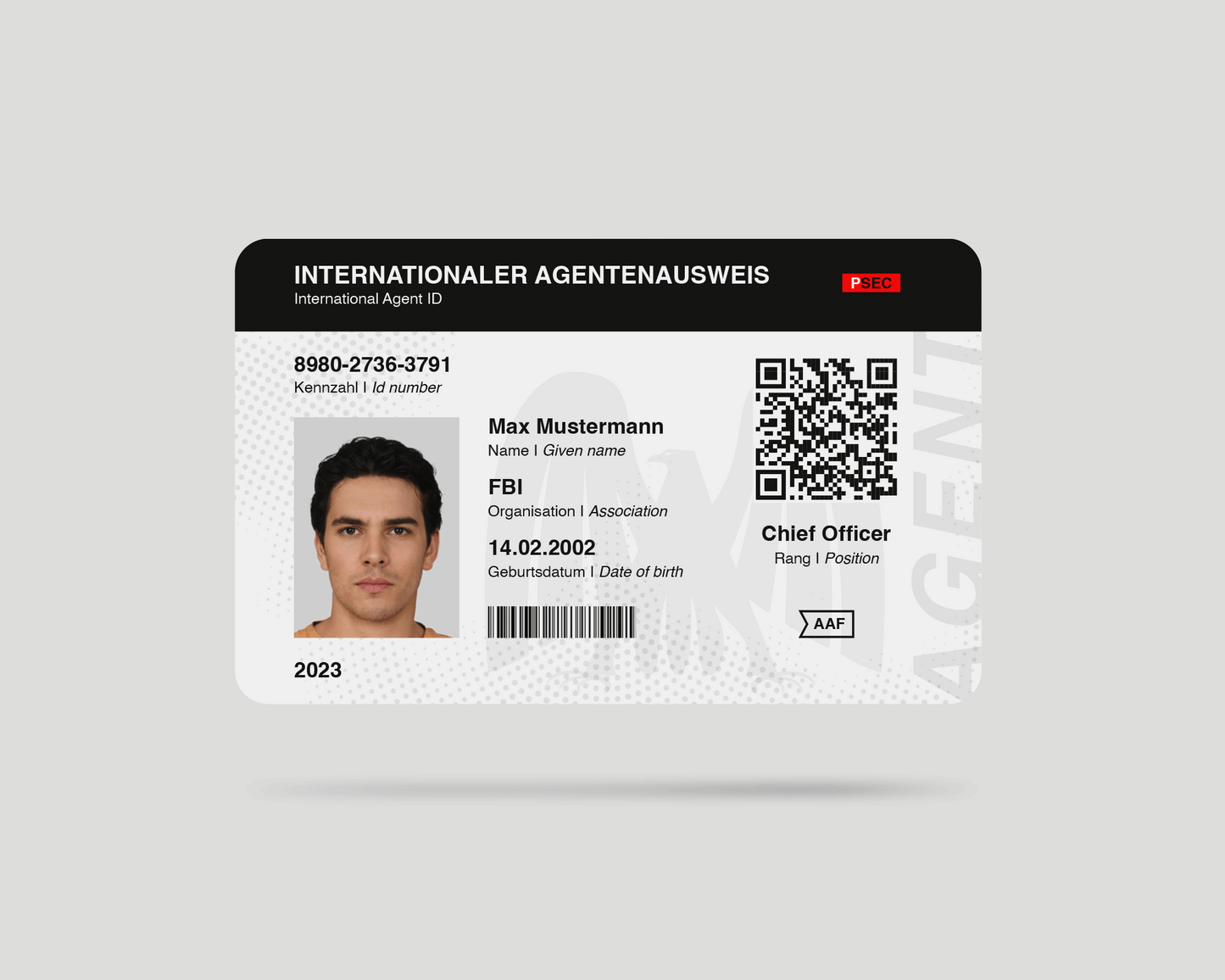 Vorderseite Fake Agentenausweis