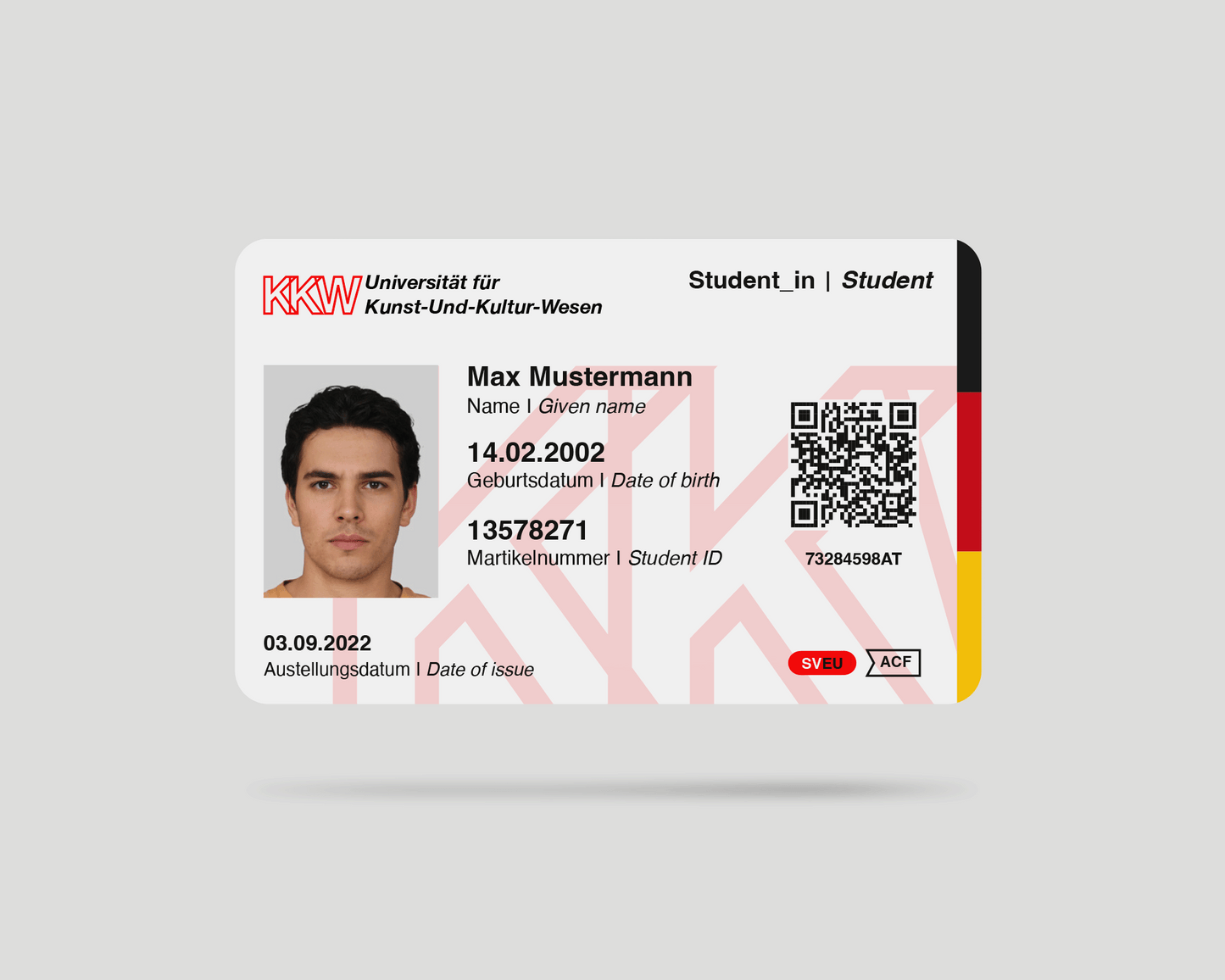 Vorderseite Fake Studentenausweis KKW Deutschland